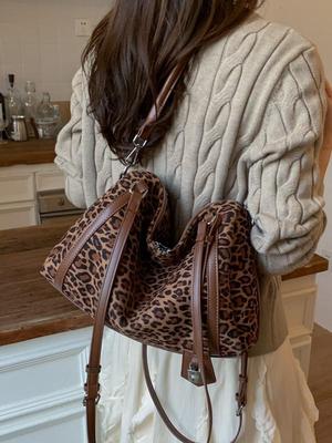 Women's 2025 Leopard Print Large Tote: Versatile Handbag & Crossbody for Ladies