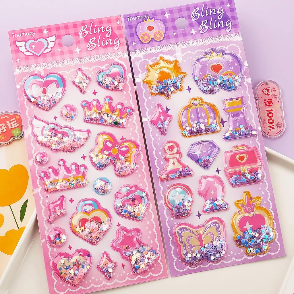1 Sheet 3D Three-Dimensional Water Injection Stickers Children'S Cartoon Reward Stickers Beads Shake Oil Stickers