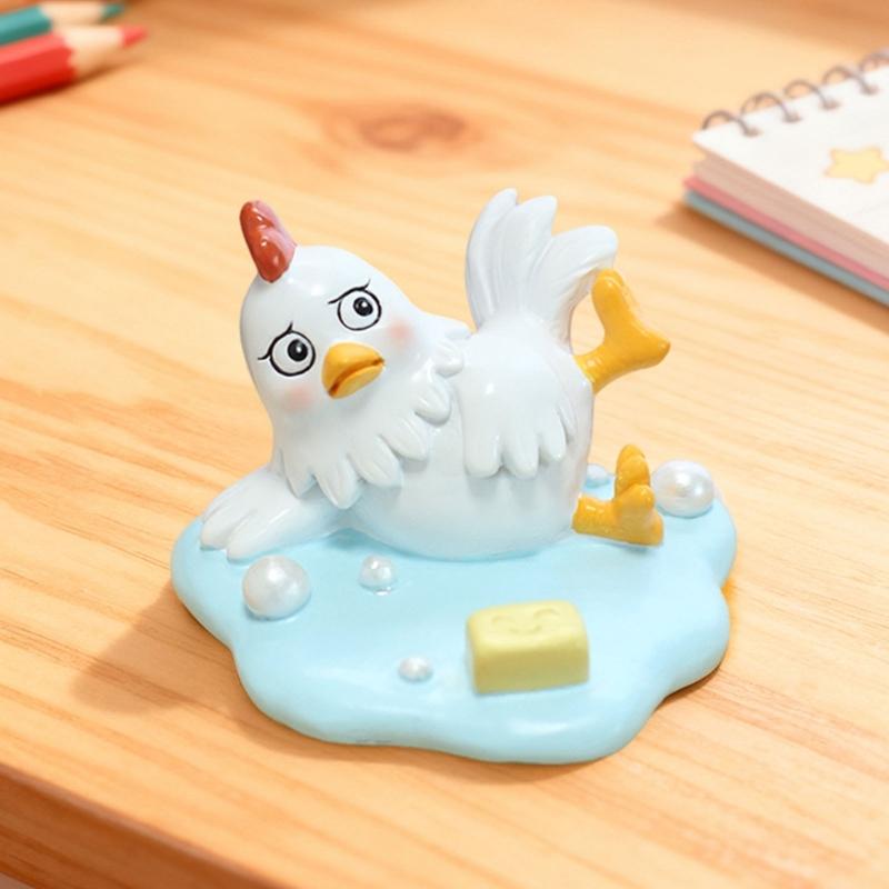 Funny Resin Slipping Chicken Figure Phone Stand Desk Decors Humorous Ornament Gift for Friend Family Birthday Holiday