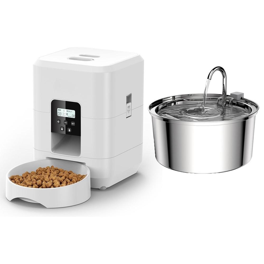 Stainless Steel Induction Pets Water Fountain Smart Pet Food Dispenser Tuya WIFI Rechargeable Automatic Feeder