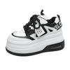 Chunky Leather Women Casual Shoes White Black 8CM High Platform Wedge Heels Sneakers Female Women Spring Autumn Skateboard Shoes