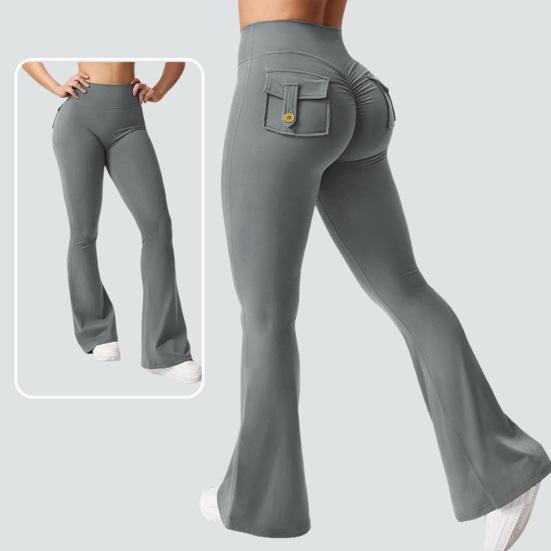 Women Bell Bottom Pants Slim Fit Elastic Waist Stretchy Yoga