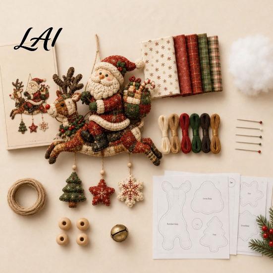 Festliches Stoffdekorations-Set DIY Gestepptes Weihnachtswindspiel-Kit Handgemachtes Patchwork-Nähhandwerk zum Aufhängen von Nähten Dekor Erwachsene Winter