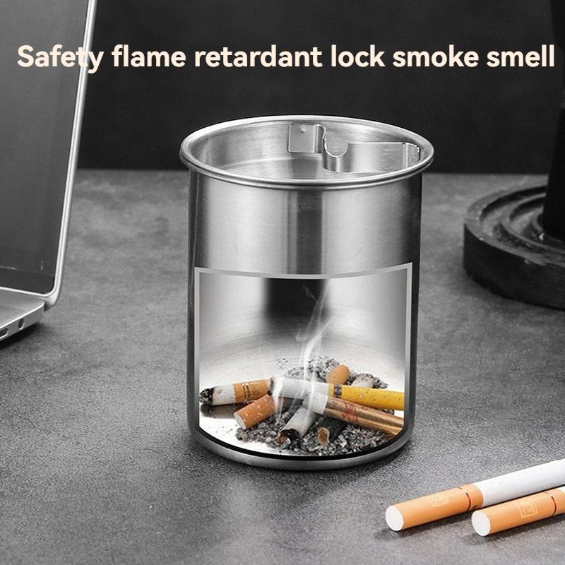Thickened ashtray stainless steel household car ashtray Internet Coffee bar ashtray funnel with lid anti-fly ash anti-drop