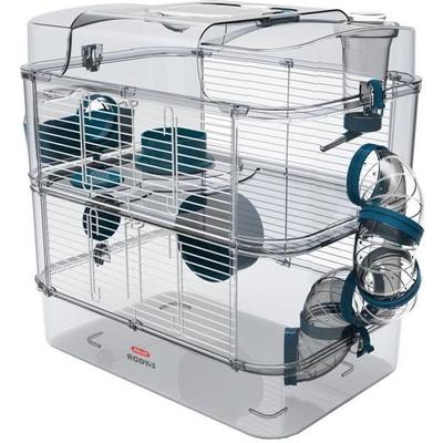 Gabbia a 2 piani Rody3 duo per criceti, topi e gerbilli - L 41 x p 27 x h 40,5 cm - Blu