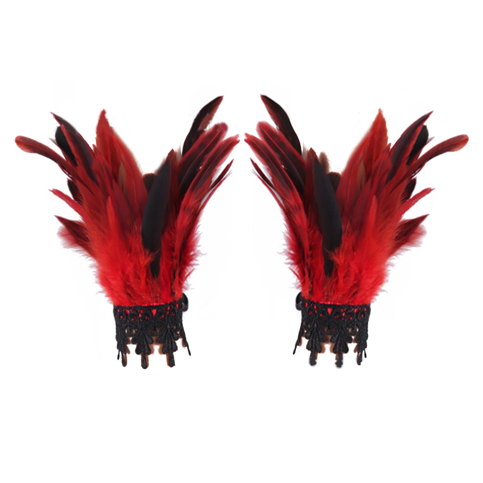1 Pair Feather Cuffs Halloween Wrist Cuffs Bracelets with Ribbon Ties Feather Bracelets for Cosplay Costume Game Party