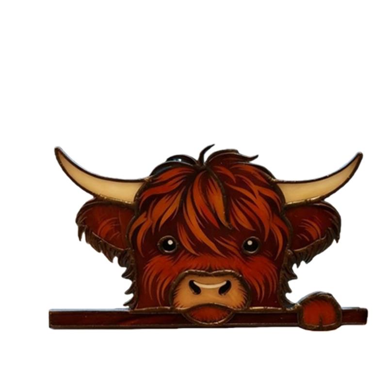 652F Funny Peeping Highlands Cow Window Decorations,Christmas Ornament for Shelf