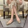 Premium leather square head square buckle shallow mouth versatile flat shoes commuter single shoes women