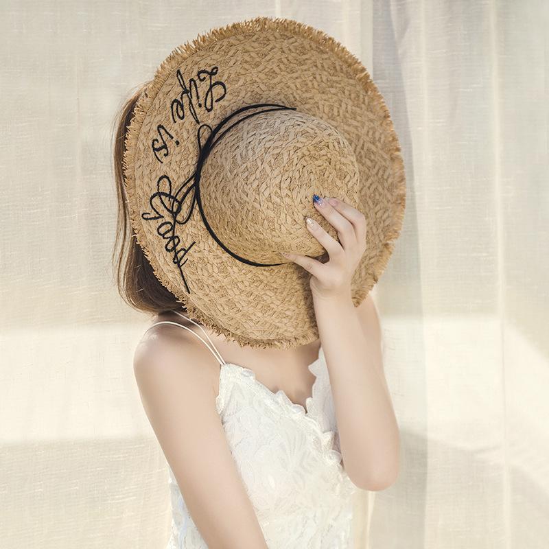 Versatile Hat Style Straw Woven Exquisite Letter Embroidery Womens Sunshade Hats