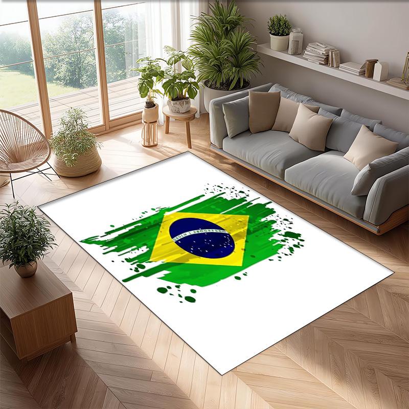 Brazil National Football Team Printed Flannel Area Rug Non Slip Soft Polyester Floor Carpet Indoor Decor Mat for Bedroom Living Room Sofa