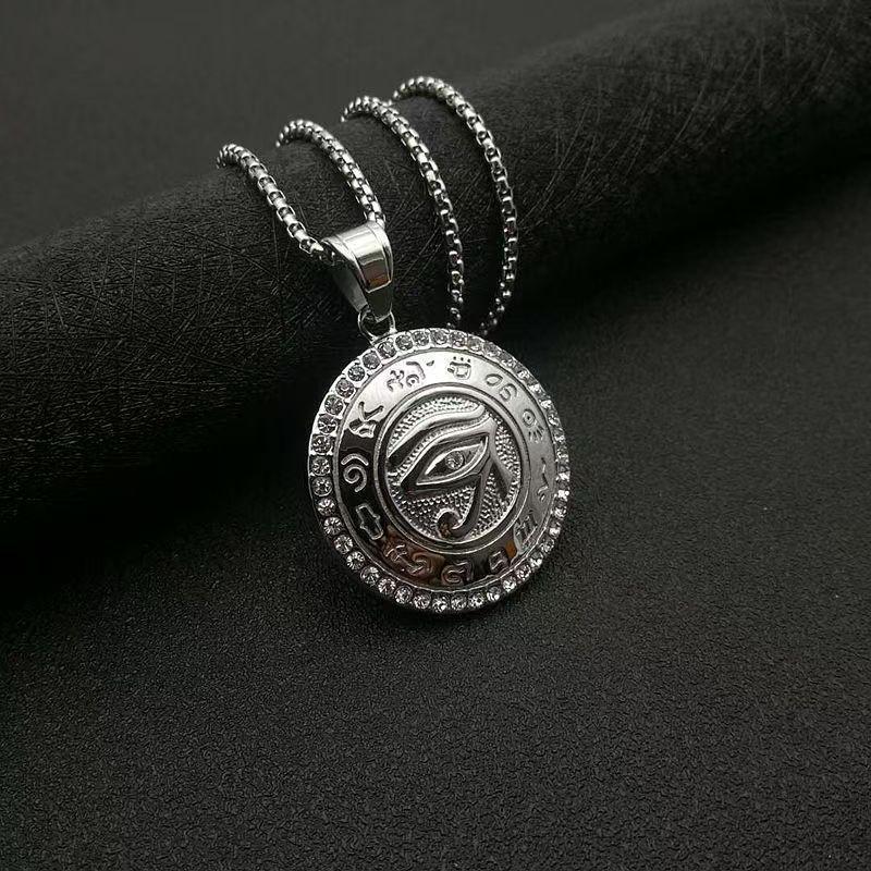 Ancient Egypt The Eye of Horus Pendant Gold Color Stainless Steel Round Necklace for Women Men Egyptian Fashion Jewelry Gift