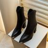 Scarpe più vendute a punta, con tacco spesso, Stivaletti corti, con aggiunta di pile