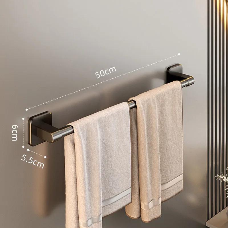 Bathroom Towel Holder White Without Drilling Bathroom Black Towel Rack Towel Bar Self-Adhesive
