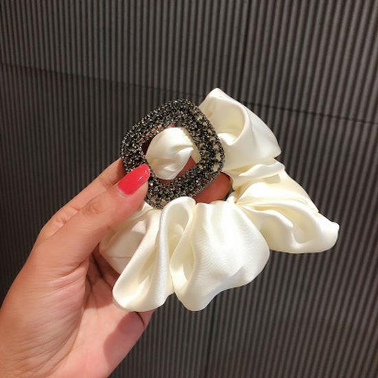 Elegant Korean Satin Scrunchie with Rhinestone Design