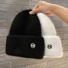 Knit Beanie Hat Rabbit Hair Blend Metal Letter M Label Warm Ear Protection Winter Autumn Trendy Skullcap Women