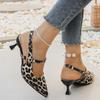 Fashion Leopard Heeled  Women Sandals Sexy Mid Heels Shoes Summer Trend 2025 Fad Pointed Toe Shallow Pumps Stilettos Buckle Ladies Shoes