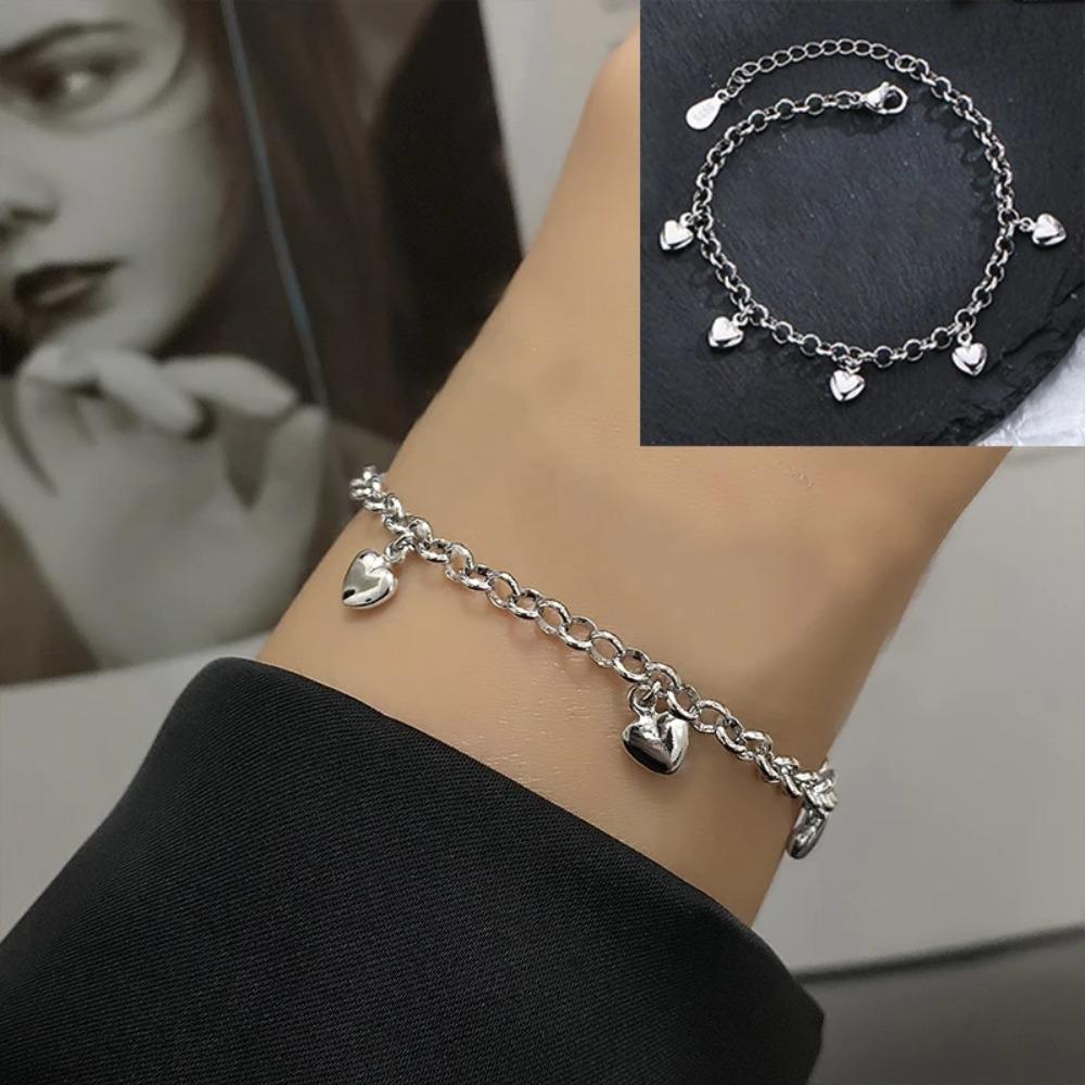 925 Silver Double Love Heart Hollow Beads Bracelet Adjustable Romantic Jewelry for Women Fashion Classic
