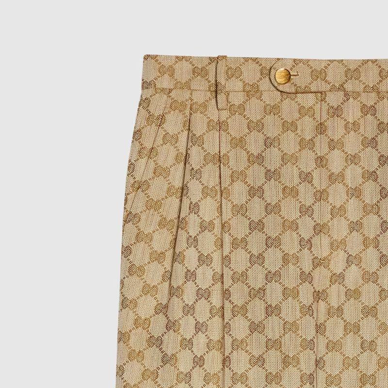 Gucci Gg Linen Cotton Jacquard Trousers Beige 756533-ZAMC5-2014