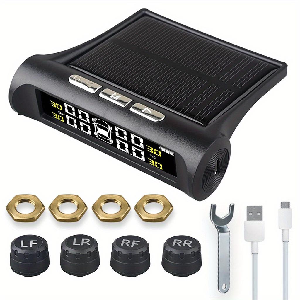 Universal All-Weather Solar/USB TPMS IPX7 Waterproof Tire Pressure Monitor System with Multi-Vehicle Support