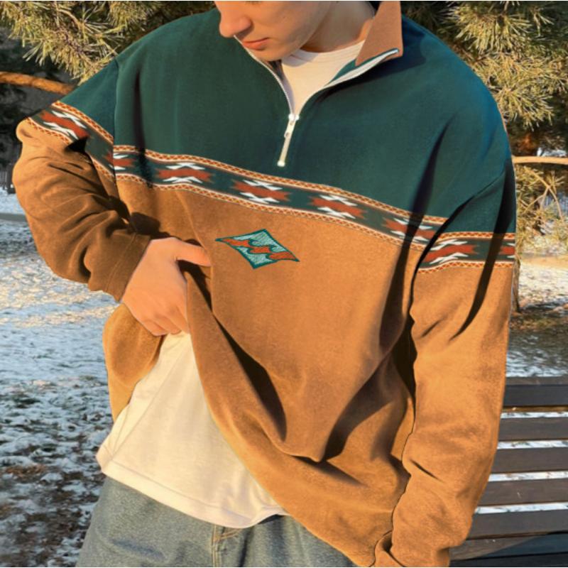 Neues Herbst-Winter Herren Europäisch Amerikanisch Halb-Reißverschluss Lässig Mode Trend Sweatshirt Pullover Langarm Bedrucktes Oberteil