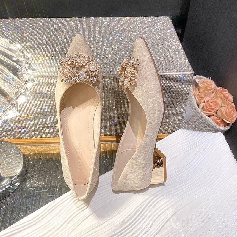 French Thick Heel Single Shoes Women's High Sense Is Not Tired Feet Two Wear Wedding Shoes Women's Fashion Women's Single Shoes 2025 Spring and Summer