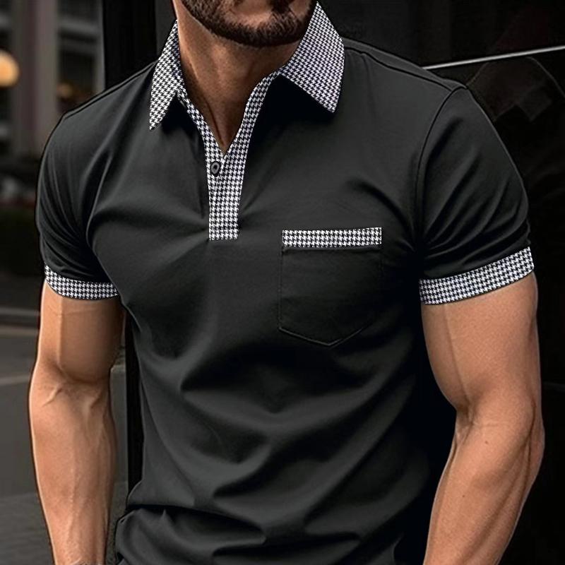 Summer Chambray Polo Shirt Button Pocket Men's Sports Polo Top