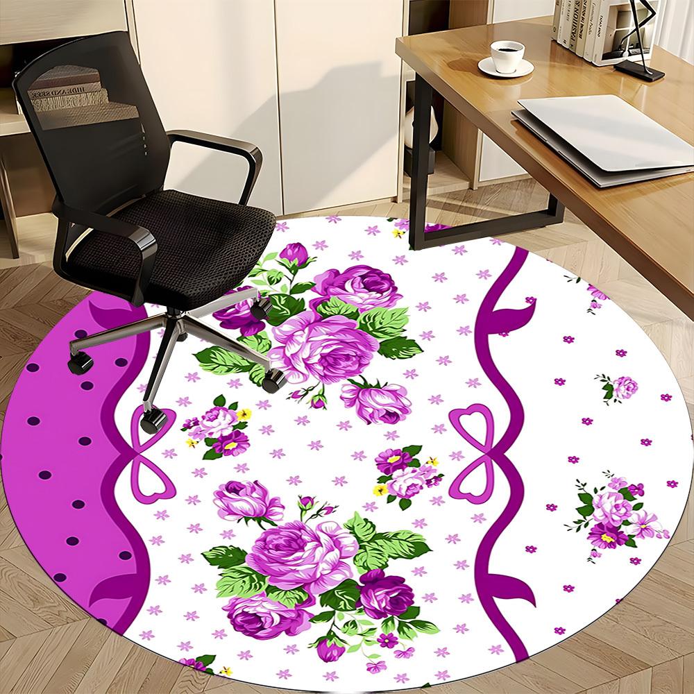 1pc Floral Pattern Office Round Rug, Non-slip, Soft and Durable Office Rug for Interior Decoration, Perfect for Office, Beautiful Decoration yy2603240