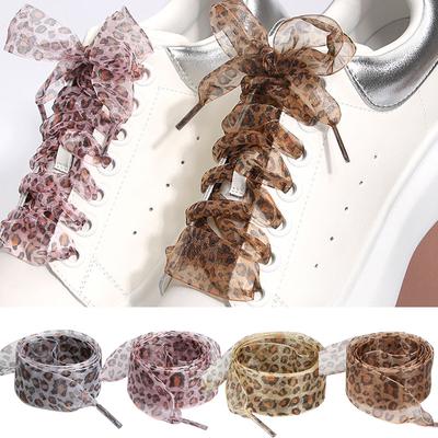 1 Par Cordones de Organza Chifón Leopardo para Mujer Ancho 2,5 cm Longitud 80-160 CM Cordones con Lazo para Zapatillas de Lona Cordones para Zapatos Blancos