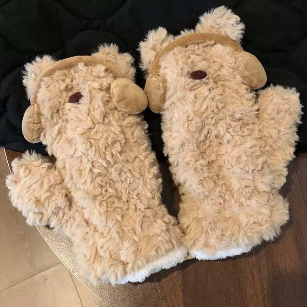 Winddichte Cartoon Bärenhandschuhe Acrylfasern Kälteabweisende Fäustlinge Niedliche Winter Plüschhandschuhe Outdoor