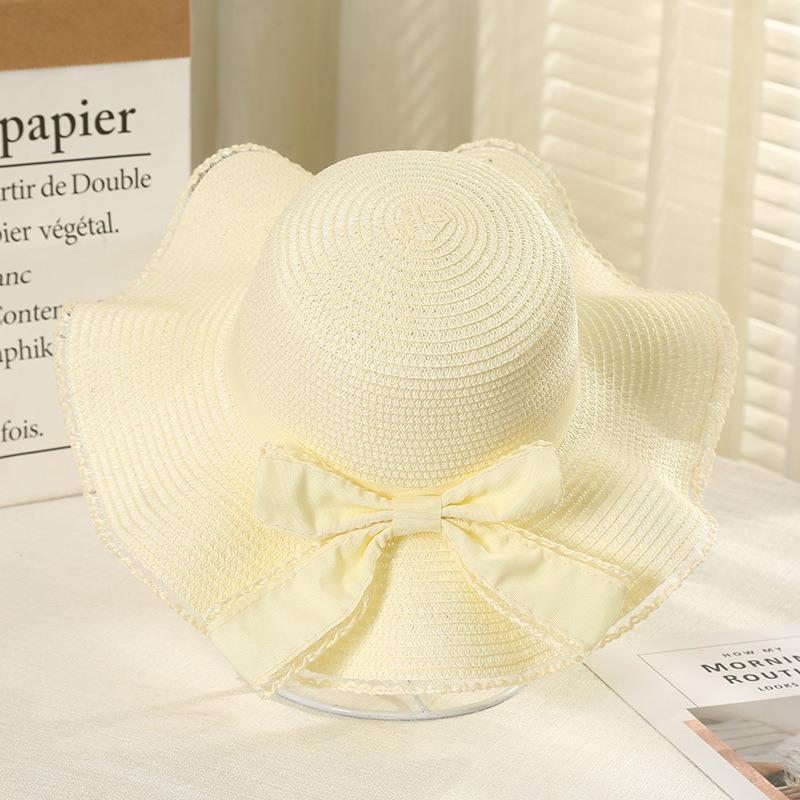 Summer Bow Sun Hat Female, Seaside Beach Vacation Sun Hat Outdoor Big Brim Sun Hat Sweet Straw Hat