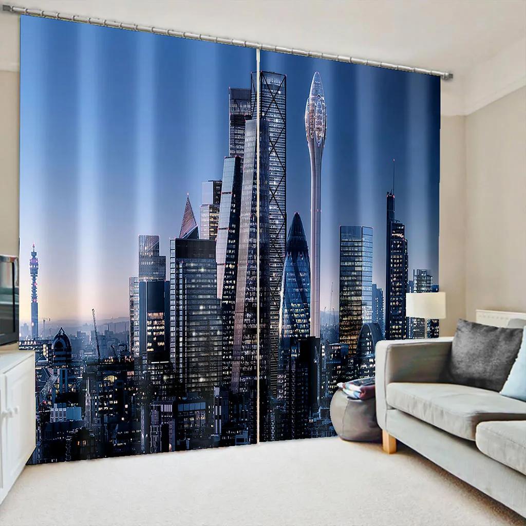 City Night Scene Modern Urban Architecture Window Curtains Blinds For Living Room Bedroom Bathroom Kicthen Door Home Decor2Pcs