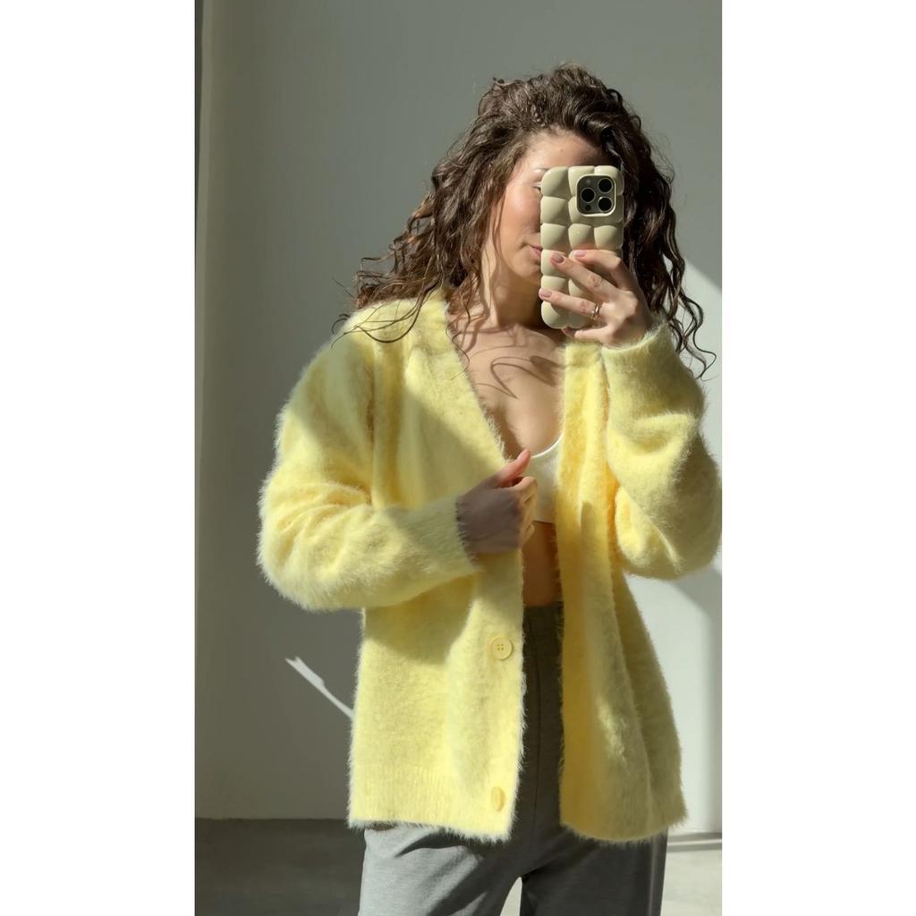 Knitted Cardigan for Women In Autumn, Loose V-neck Faux Mink Sweater, Soft and Thick Top