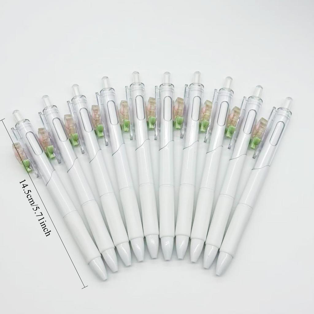 10Pcs Flowers Patch-Themed Retractable Ballpoint Pens - White Soft Grip Pens with Random Flowers Designs, Fine Point, Ideal for Students and Office Us