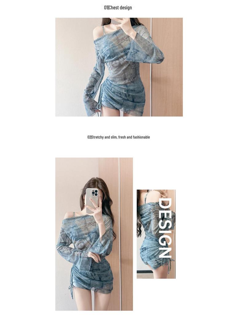 Dámské trojdílné korejské plavky 2025: Dvoudílný design, Sexy halenka, Zeštíhlující, Konzervativní pro horké prameny