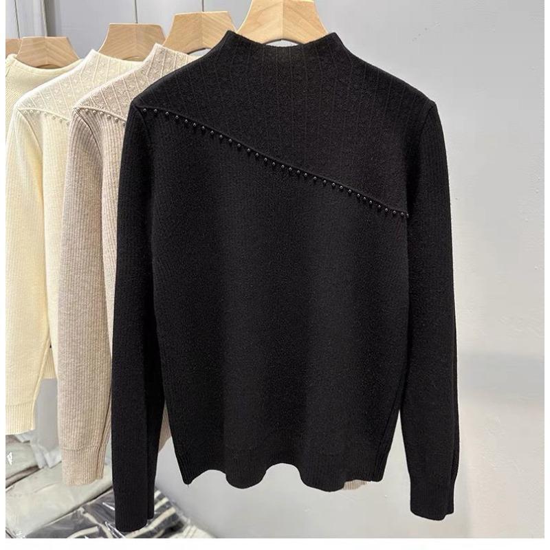 Thick Winter Half High Neck Knitted Sweater with Added Velvet As A Base Layer