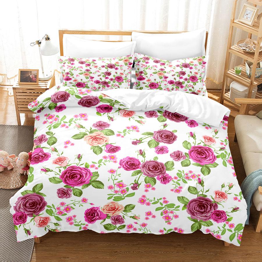 Flower Duvet Cover Set For Girls Women Bedroom Decor 3d Digital Print Polyester Comforter Cover Quilt Cover King Queen Full Size