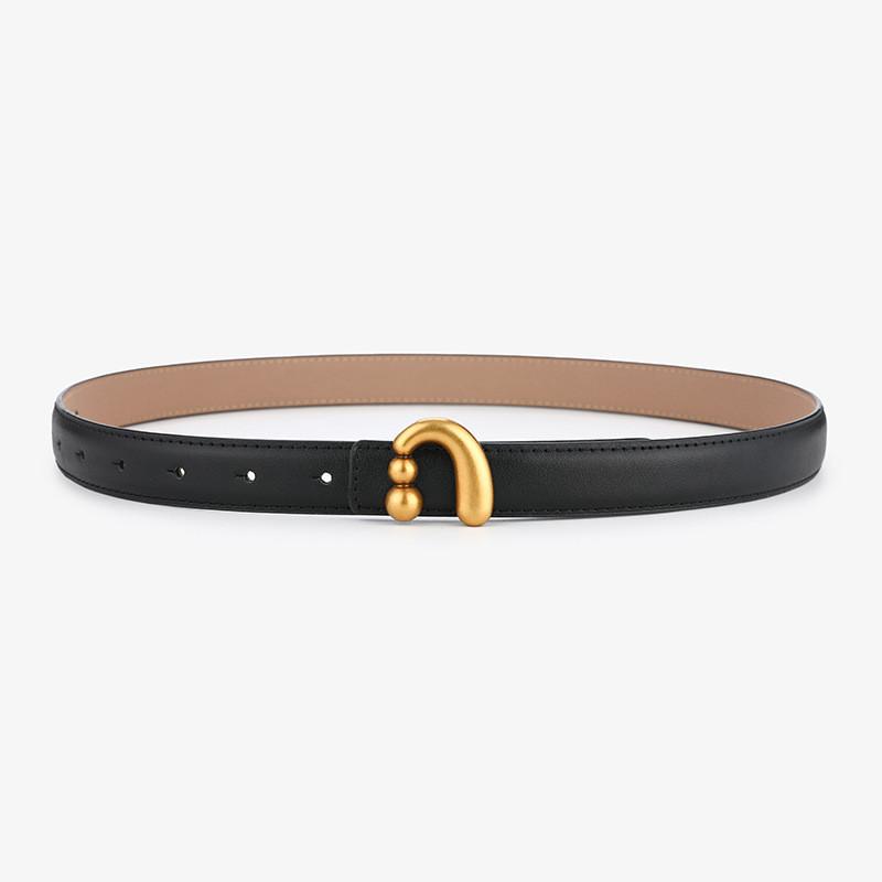

Womens Retro Leather Belt With Gold Letter Buckle For Casual And Office Wear чёрный