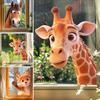 Cartoon Giraffe Window Clings Funny Waterproof Animal Glass Sticker Reusable Static PVC Decals for Living Room Bedroom Glass Door Decoration