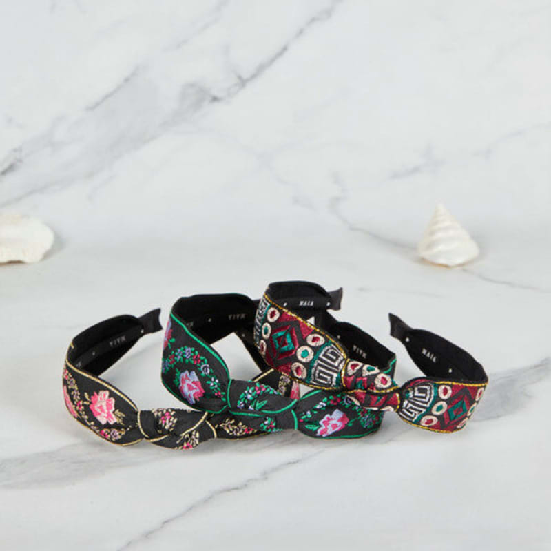 MAIA Pearl Flower Jacquard Hairband A - Minja-hyung Green