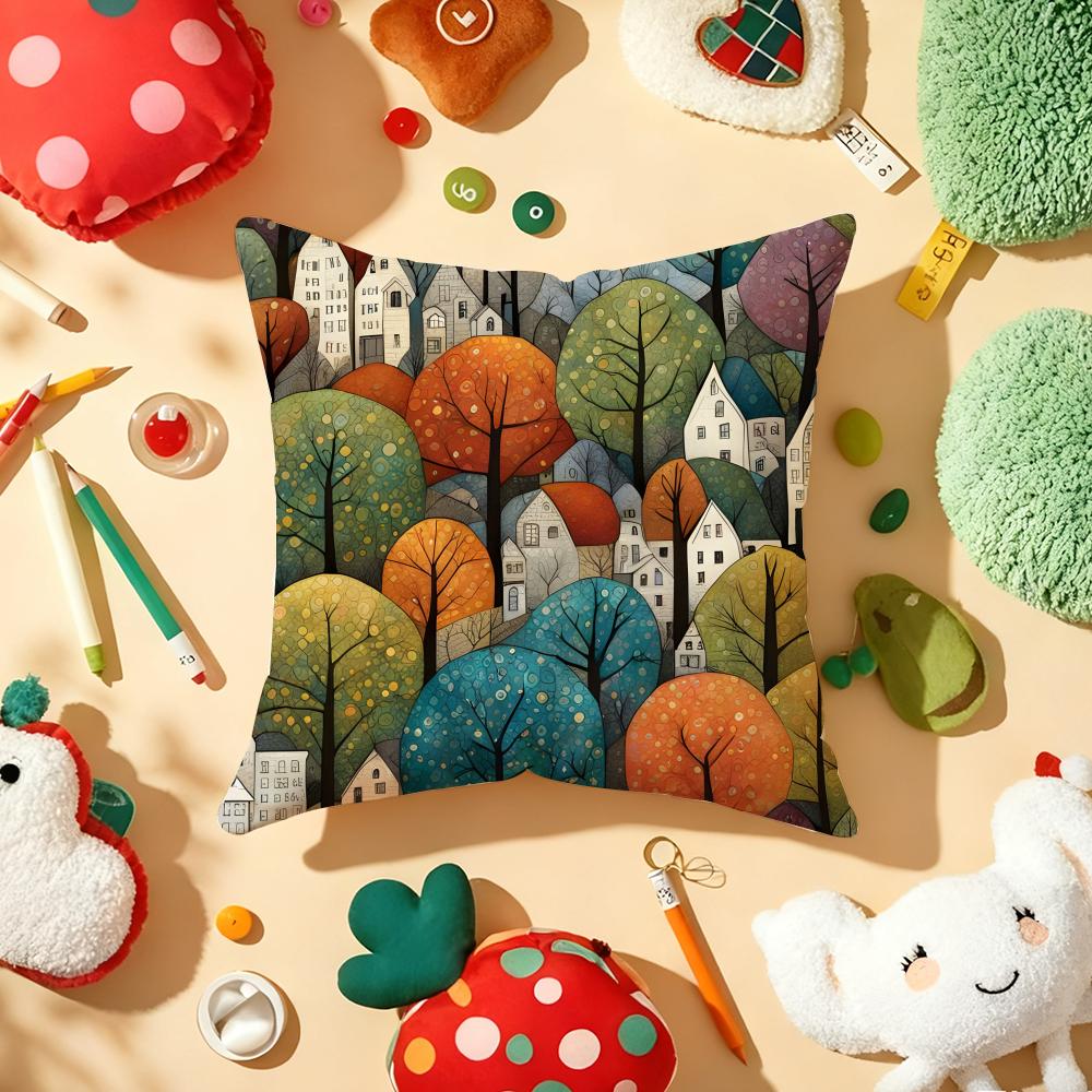 Tree Modern Art Cushion Cover Plush Fabric Soft DoubleSided Printed Sofa Warm Winter Home Gift Pillow Cover