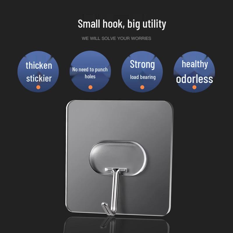 Strong Adhesive No-Trace Wall Hook: Load-Bearing, No-Drill, Wall-Mounted for Kitchen or Door