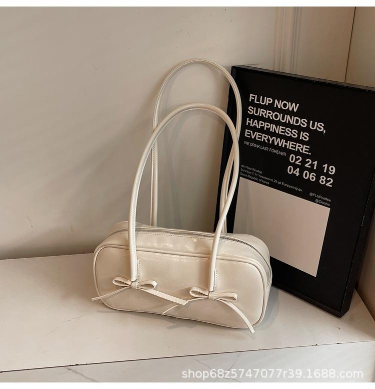 Versatile Simple Underarm Boston Bag Women's 2025 Spring New Korean Version Bow Fashion High-end Shoulder Bag