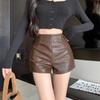 Women's 2025 High-Waist Black Leather Slimming Shorts - A-Line, Slim Fit, Casual Spring Hot Pants