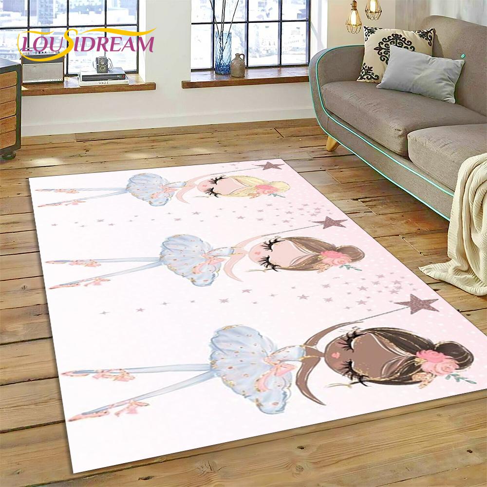 Cute Dream Ballet Girl Ballerina Fairy Cartoon Rug Carpet for Living Room Bedroom Decor,Non-slip Decoration for Sofa Doormat Kid