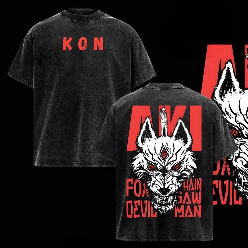 Anime Chainsaw Man Hayakawa Aki Graphic T Shirt Men Women Clothing Casual Cotton Tshirt Vintage Washed T-shirt Harajuku Tops S чёрный