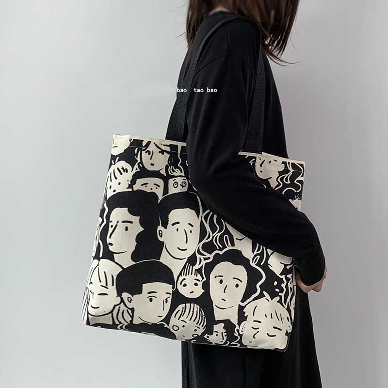 Lazy Simplicity Women Canvas Shopping Bag Cotton Cloth Shoulder Bag Eco Tote Reusable Grocery Shopper Bags