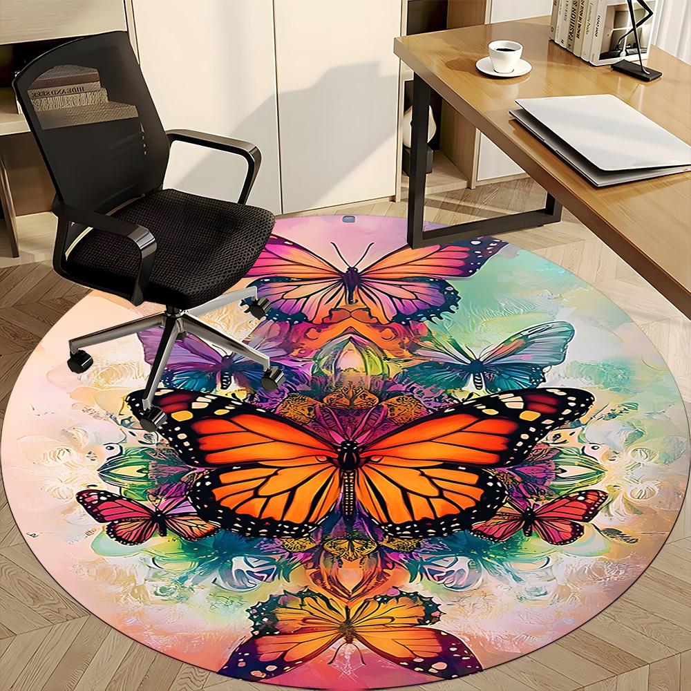 1pc Butterfly Artwork Office Round Area Rug, Indoor Mat Suitable ForOffice, Under Office Chairs Bedroom Living Room Home Decor, Room Deco D153