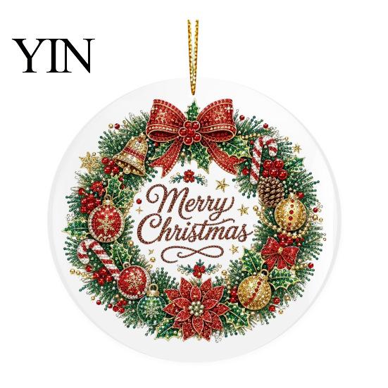 Festive Office Holiday Ornaments Christmas Acrylic Hanging Ornament, Double Side Printed Santa Pendant for Tree Window, Charming Accents 2D Flat Decor