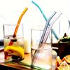One set of 6 straws + 1 brush  high borosilicate transparent glass heat-resistant, washable and reusable  juice straws.