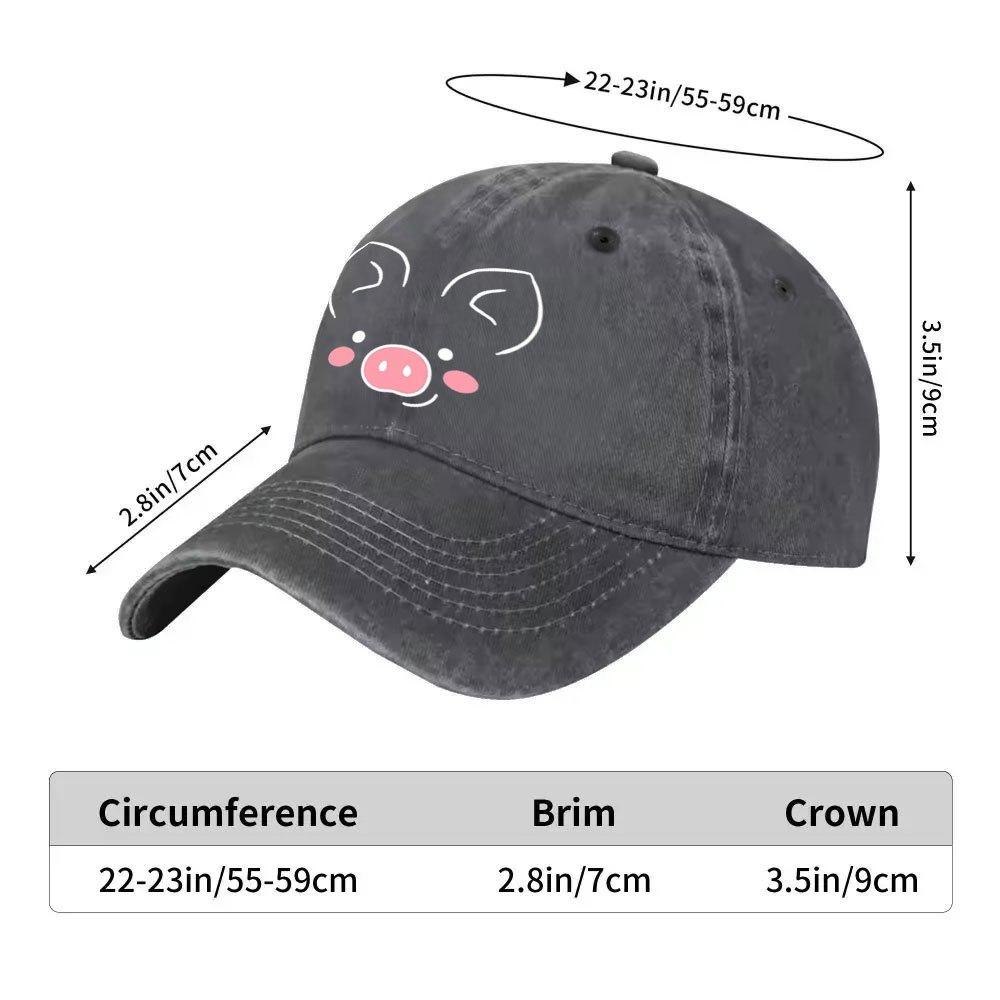 Cute Pig Face Baseball Cap Distressed Denim Snapback Hat Adjustable Casual Sun Hat for Unisex